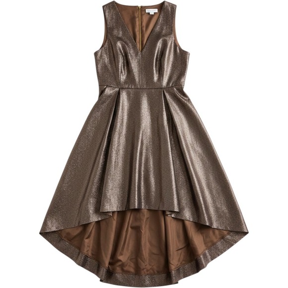 Calvin Klein Dresses & Skirts - Calvin Klein High Low Dress Womens 8 Bronze Metallic V-Neck Sleeveless Gown